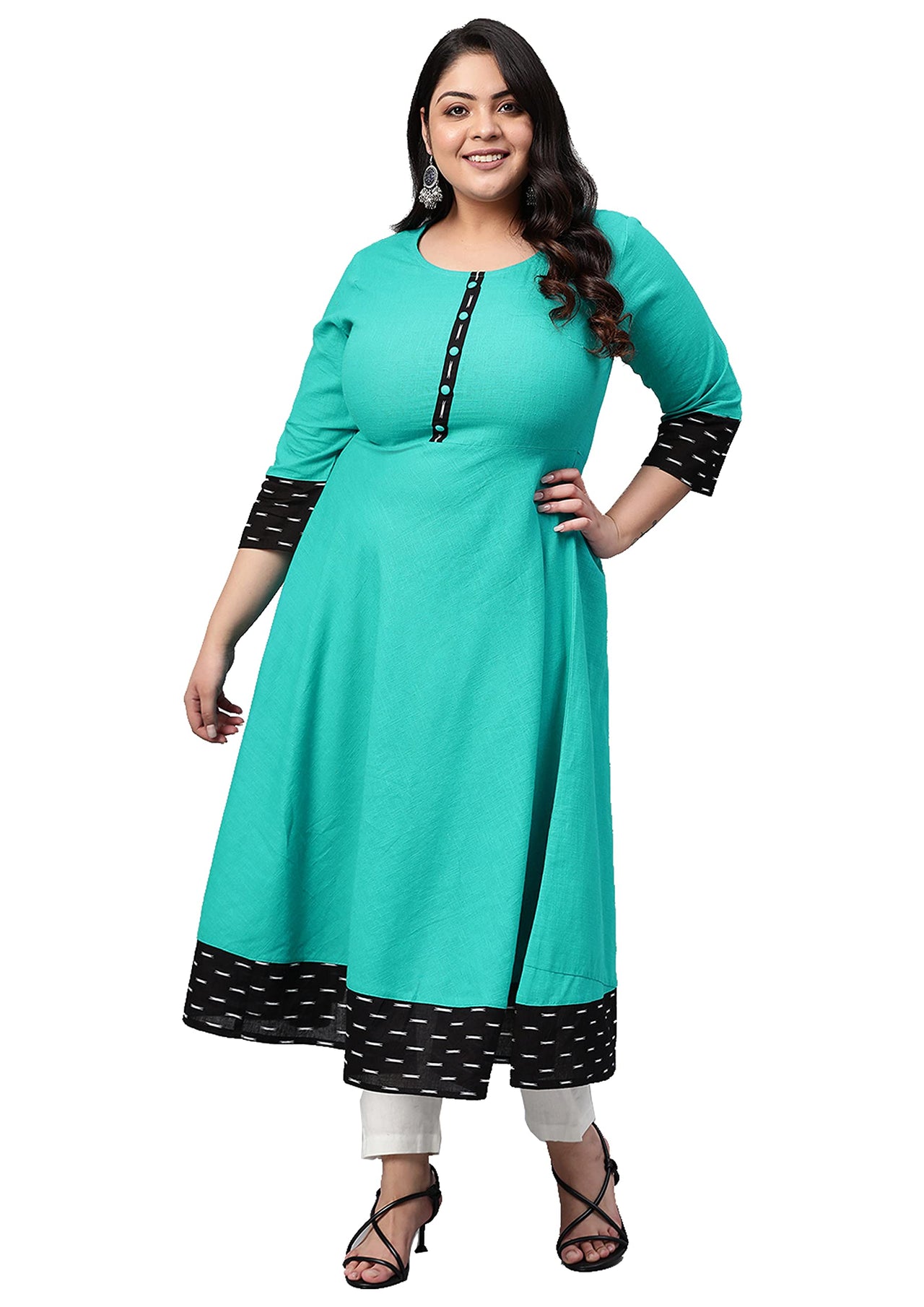 Yash Gallery Women's  Plus Size Cotton Printed Anarkali Kurta for Women (264YK346TEAL_Teal