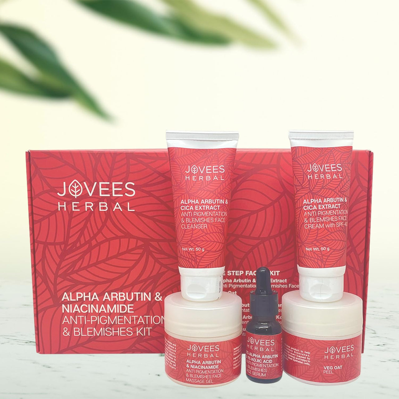 Jovees Herbal Alpha Arbutin & Niacinamide Anti Pigmentation & Blemishes Facial Kit For Pigmentation, Blemishes & Improves Uneven Skin Tone with 5 Easy Steps- Multiple Use