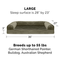 Furhaven Replacement Dog Bed Cover Faux Fur & Velvet Sofa-Style, Machine Washable - Dark Sage, Large Cover Only 36.0