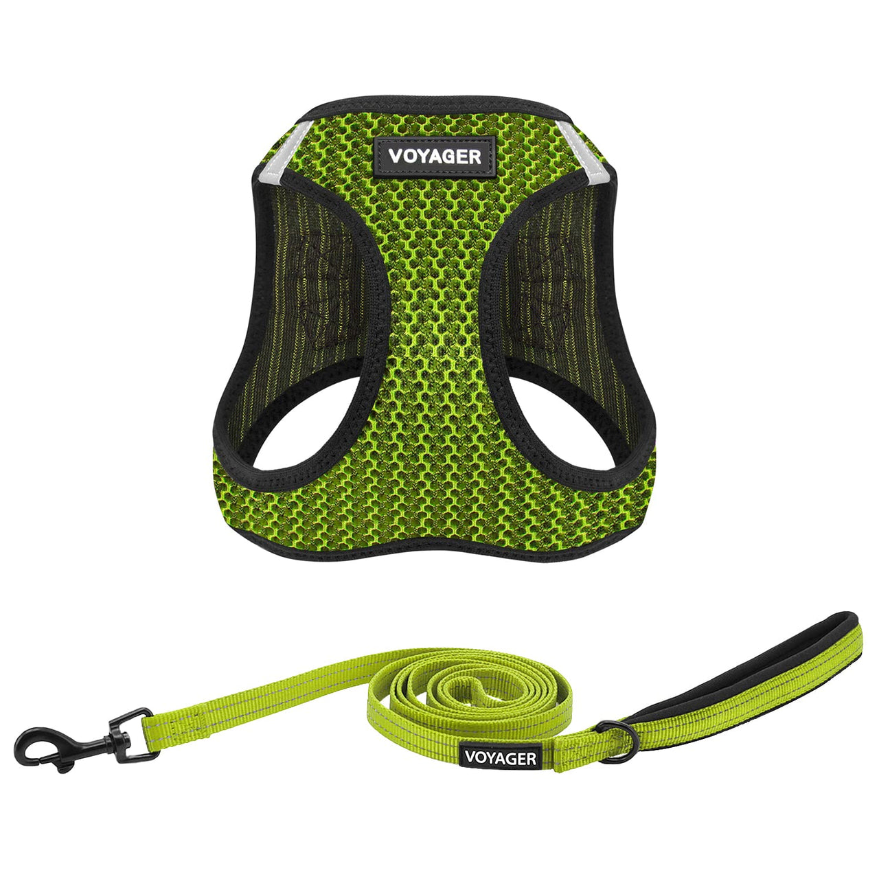 Voyager Step-in Air All Weather Mesh Harness and Reflective Dog 5 ft Leash Combo with Neoprene Handle, for Small, Medium and Large Breed Puppies by Best Pet Supplies - Lime Green (2-Tone), XS Harness Leash Bundle (Lime Green 2-Tone)