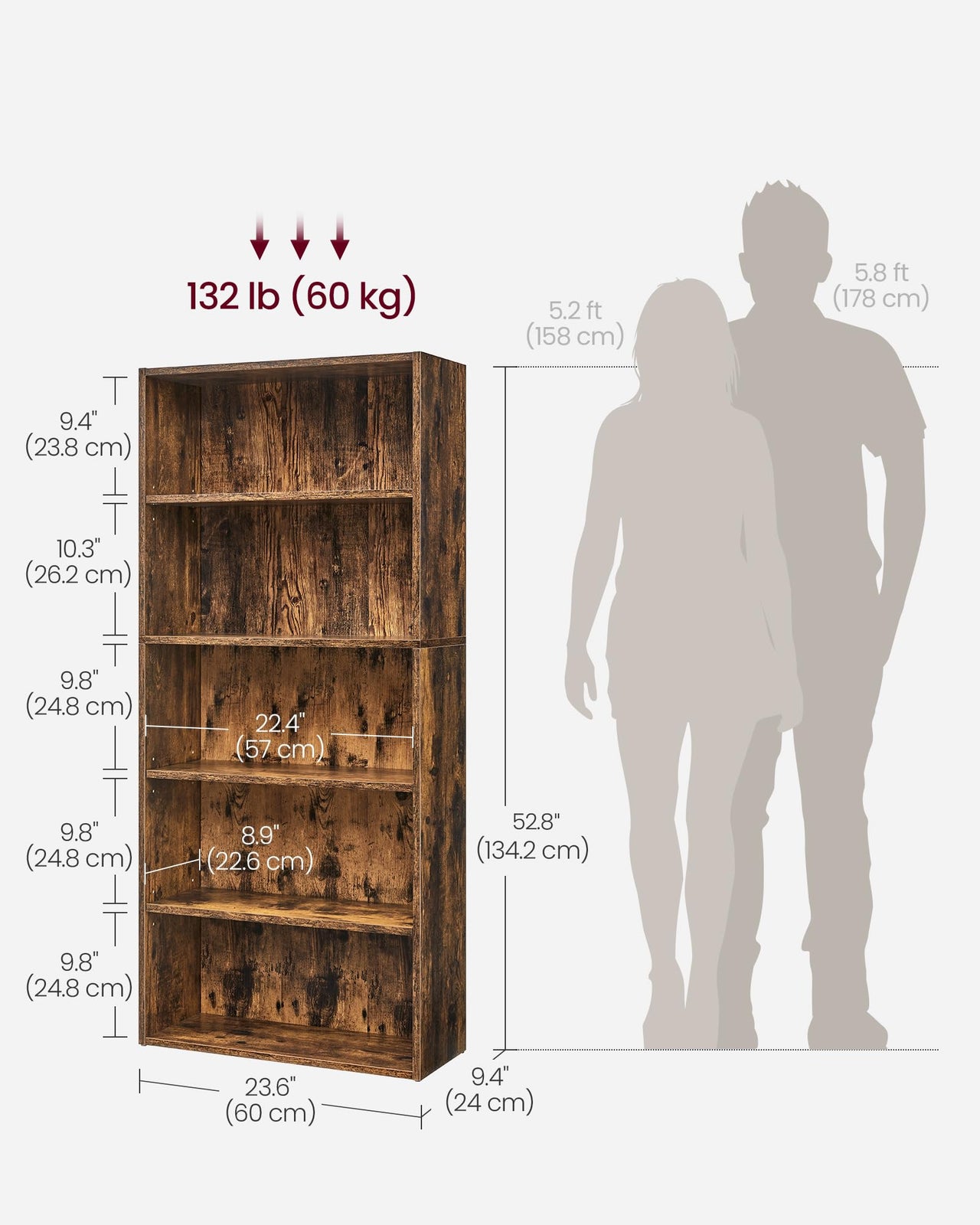 VASAGLE Bookshelf, 23.6 Inches Wide, 4-Tier Open Bookcase with Adjustable Storage Shelves, Floor Standing Unit, Cloud White ULBC164T14 1 Pack 4 Tiers (23.6"W x 42.4"H)