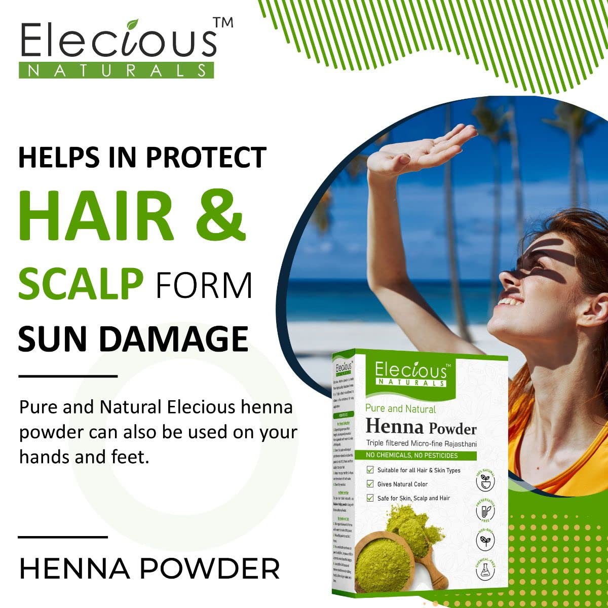 Elecious Natural Henna Powder For Hair Colour and Growth (200 Grams)