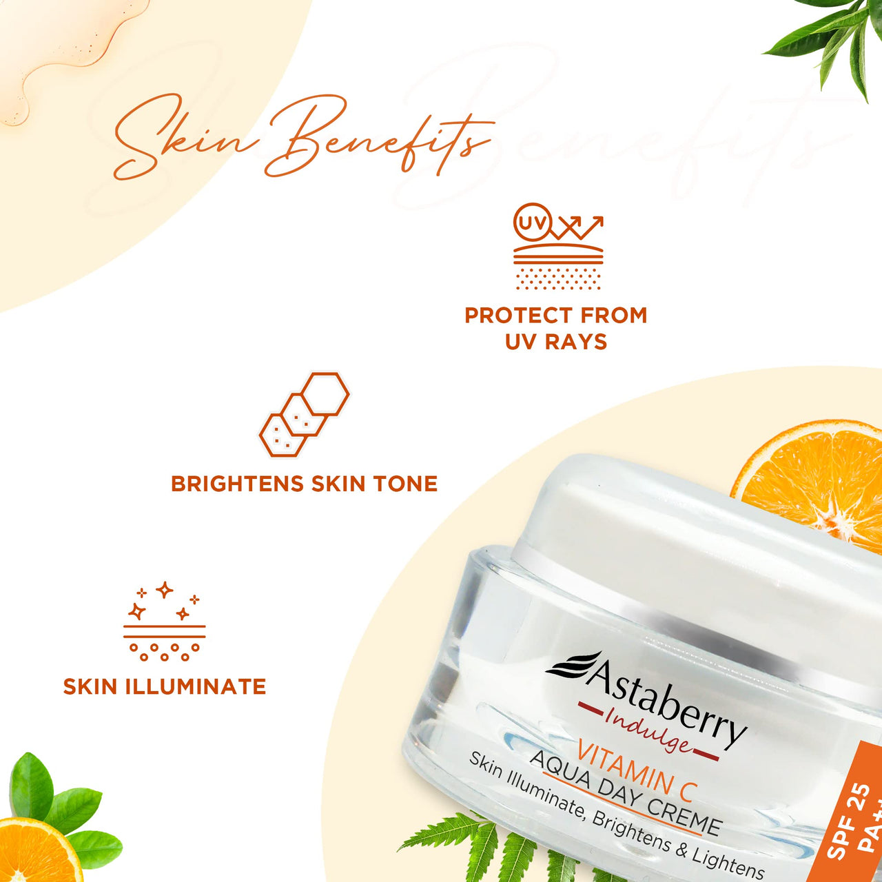 ASTABERRY Indulge Vitamin C Day Cream With SPF 25 For Glowing Skin | Reduces Acne | Protects From UV Damage | Reduces Dark Spots & Blemishes - 50 G