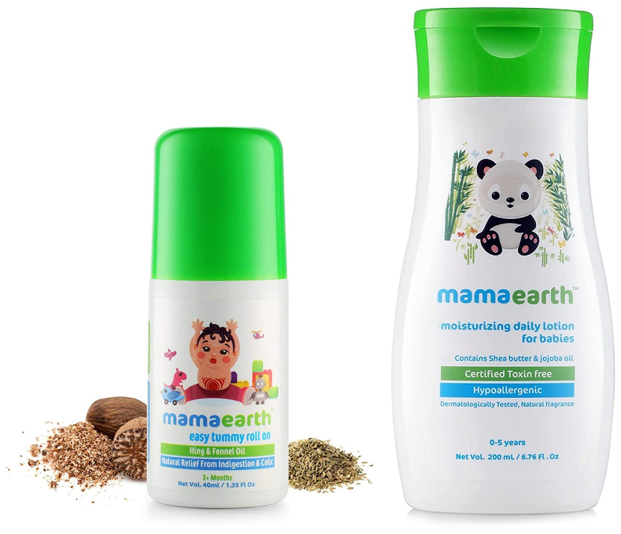 Mamaearth Easy Tummy Roll On for Digestion & Colic Relief with Hing & Fennel 40Ml & Daily Moisturizing Lotion, 200ml Combo
