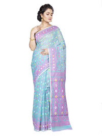 T.J. SAREES Women's  Jamdani Silk Blend Saree Without Blouse Piece