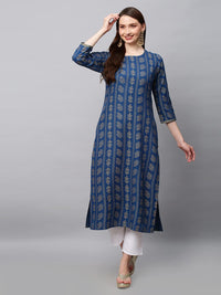 GoSriKi Women's  Cotton Blend Printed Straight Kurta