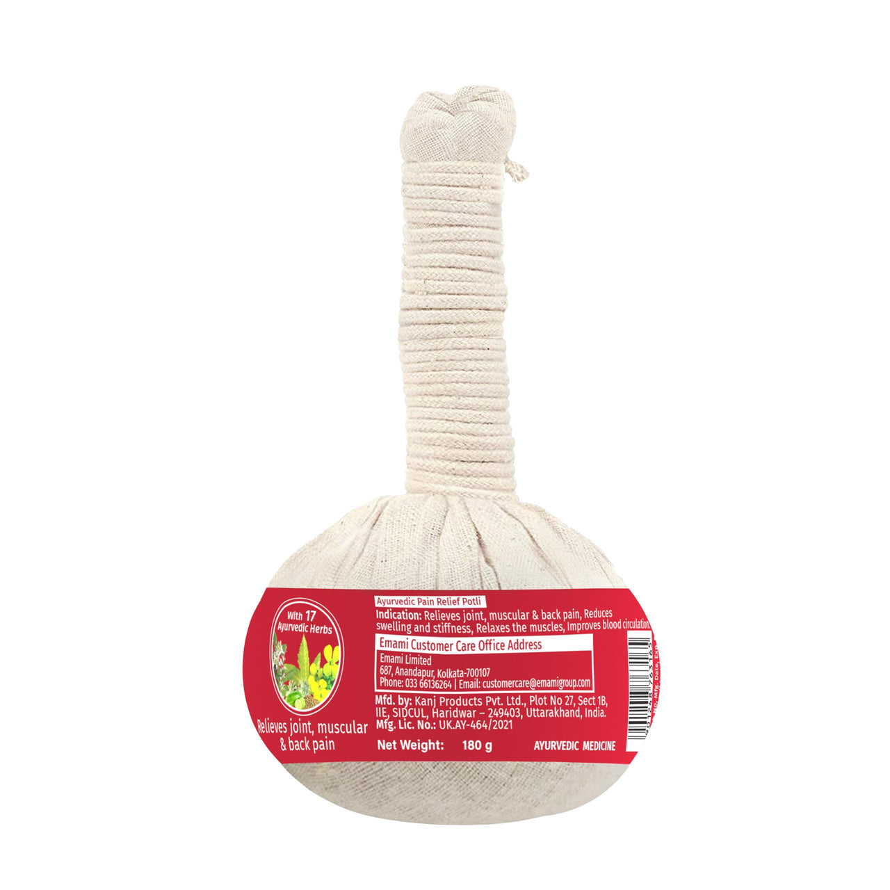 Zandu Ayurvedic Pain Relief Potli | 100% Ayurvedic Manual Massager Potli | 17 Herbs to Soothe Pain, Knee, Back, Legs | Reduces Joint & Muscular Pain | Improves Blood Circulation for Men & Women | 180g