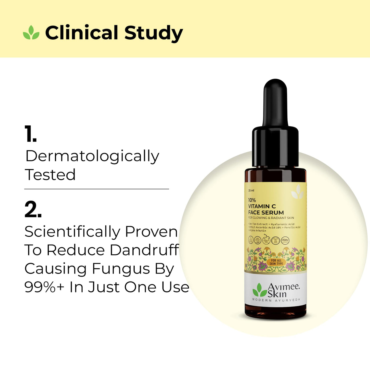 Avimee Herbal 10% Vitamin C Face Serum with Hyaluronic Acid for Glowing Skin | Non Irritating, Safe for Sensitive Skin | Non Sticky | Clinically Proven Formula | For Men and Women | 25 mL