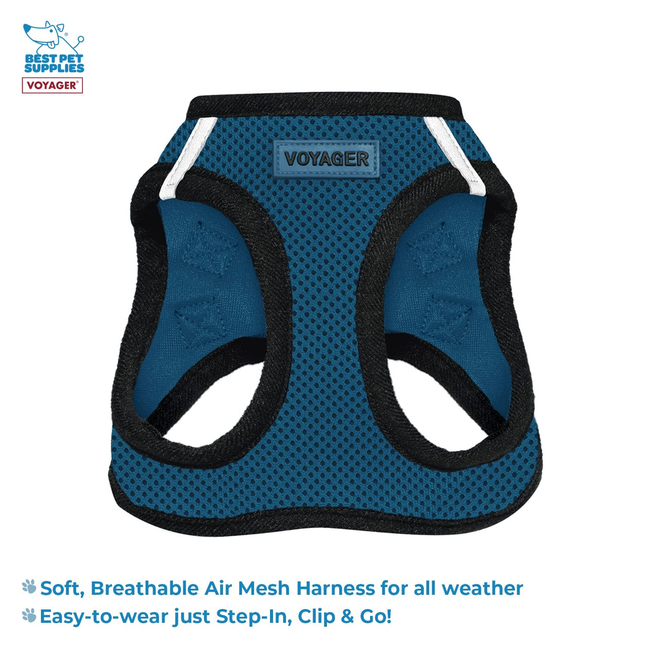 Voyager Step-in Air All Weather Mesh Harness and Reflective Dog 5 ft Leash Combo with Neoprene Handle, for Small, Medium and Large Breed Puppies by Best Pet Supplies - Blue/Black Trim, Small Harness Leash Bundle (Blue/Black Trim) S (Chest: 14.5 - 16")