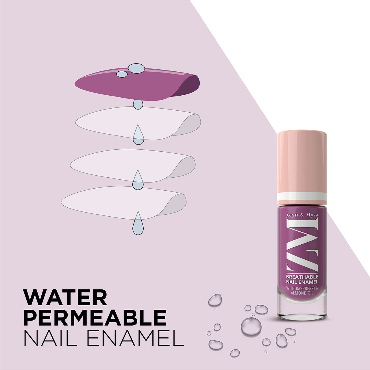 ZM Breathable Nail Enamel Glossy Finish & Water Permeable, Berry Yogurt- 6 ml