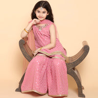 AJ DEZINES Kids Foil Print Sleeveless Kurta and Sharara Set For Girls 6 Years-7 Years