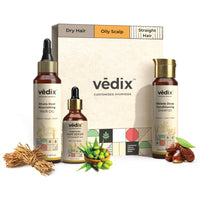 Vedix Customized Dandruff Care Regimen For Dry Hair - Oily Scalp & Straight Hair-3 Product Kit-Shampoo, Hair Oil, Nuyantra Pro Hair Growth Serum