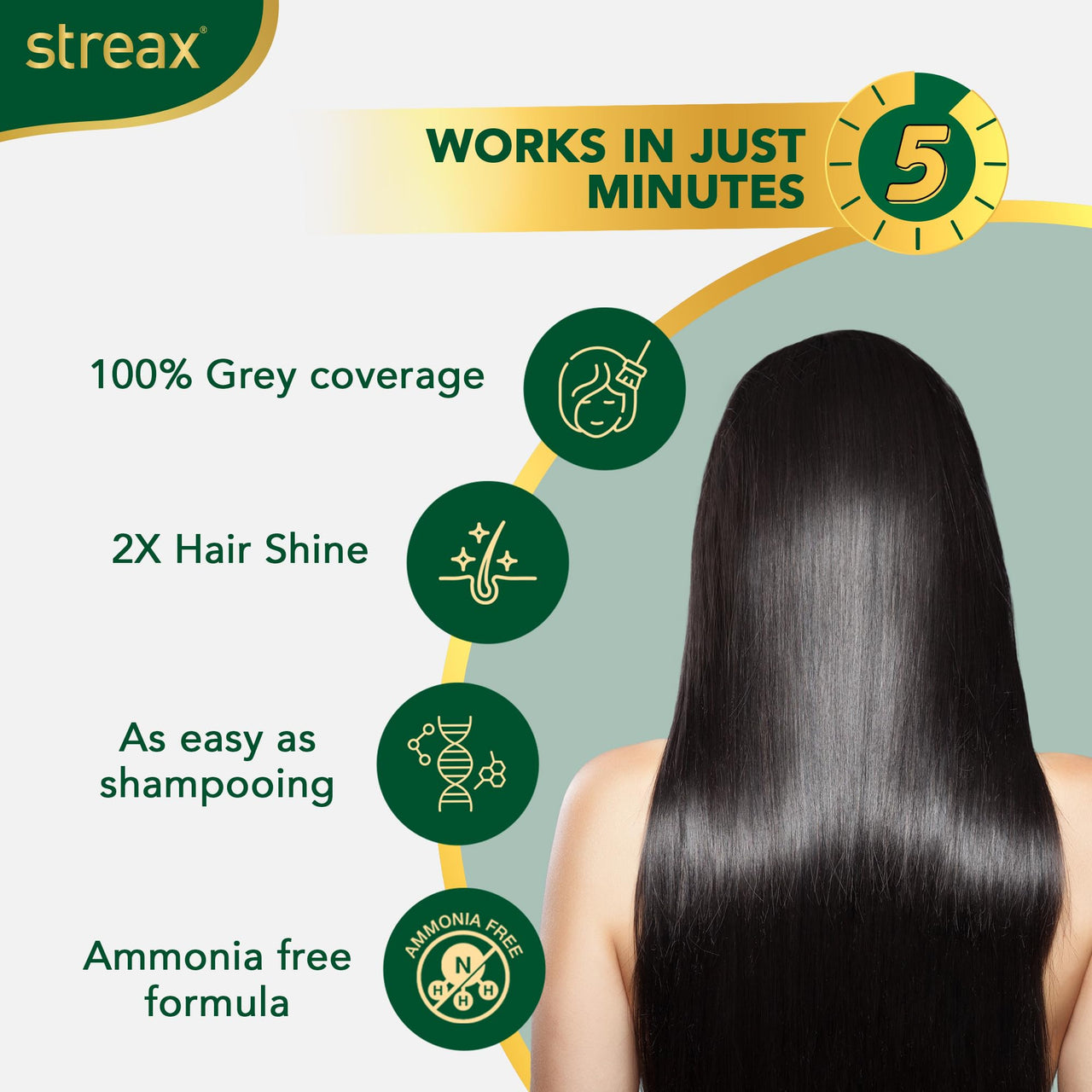 Streax Insta Shampoo Hair Colour for Women & Men, Dark Brown 3 - Pack of 5|Hair Colour Brown|100% grey coverage |Long Lasting Hair Color, easy to use| Ammonia Free Hair Color, No Paraben & Sulphate