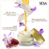 SESA Kumkumadi Kesar Day Cream 50g SPF 20 & PA++ Skin Brightening Ayurvedic Face Moisturizer Protection from Sun Damage Hydrating Face Cream For Women Daily Use Woman and Men, 50 gm