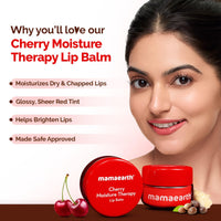 Mamaearth Cherry Moisture Therapy Lip Balm for Dry & Chapped Lips- 15 g | Heals, Brightens|Sheer Red Tint| Coconut Oil, Shea Butter, Cherry, Vitamin E, Ceramides, Kojic Acid | 100% Free of Petroleum Jelly