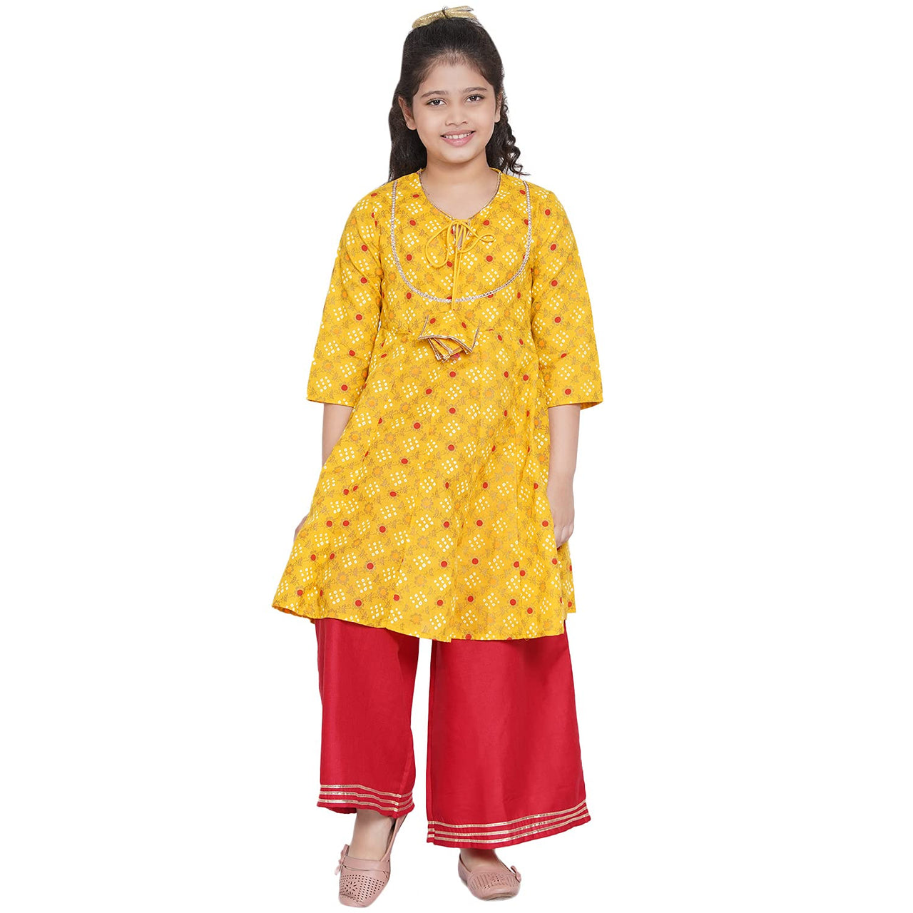 Bitiya By Bhama Girl's  Cotton Blend Kurta & Palazzo