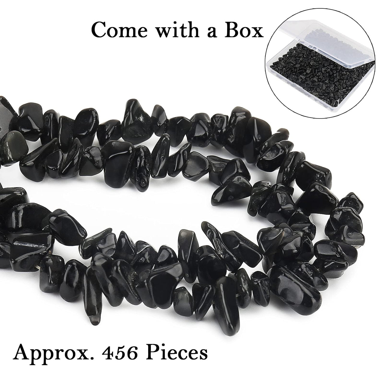 456 PCs Natural Chip Stone Beads, 5-8mm Irregular Multicolor Gemstones Loose Crystal Healing Black Obsidian Onyx Rocks with Hole for Jewelry Making DIY Crafts