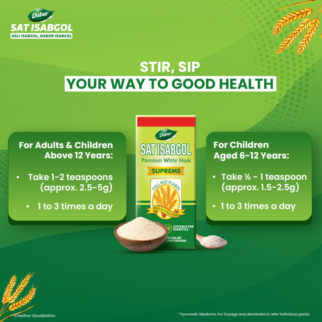 DABUR Sat Isabgol (Psyllium Husk) - 45 grams + Free 15 grams|Rich In Fiber|Effective Relief From Constipation & Bloating|Promotes Bowel Health|Non Habit Forming|100% Ayurvedic,Flake