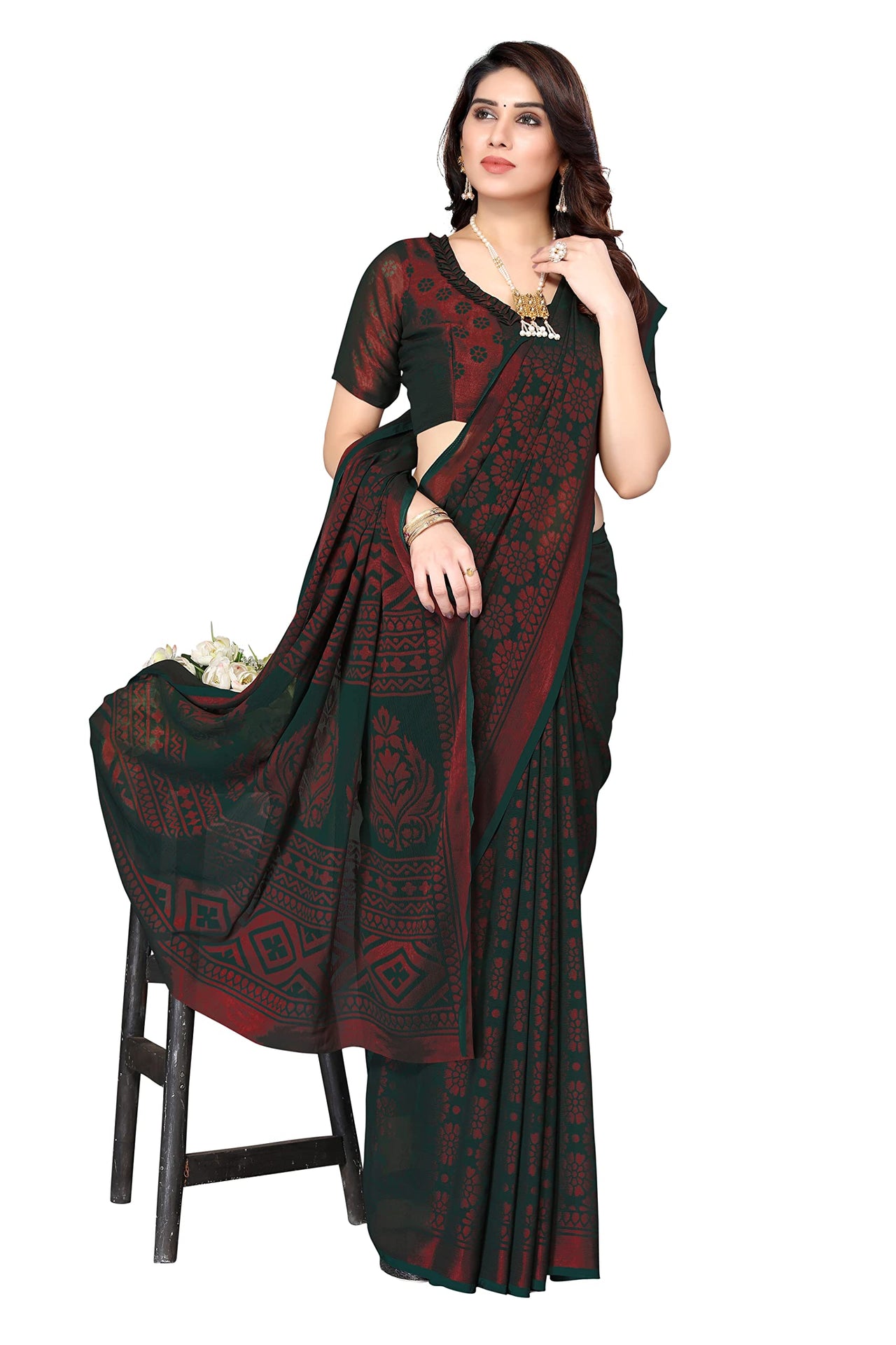 Winza Designer Women's  Chiffon Brasso Printed Saree with Blouse Piece (WDP Brasso Malini W)