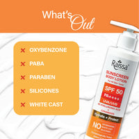 Raissa SPF 50 Sunscreen Body Lotion 200ml, HYDRATE AND PROTECT, PA++++, UVA/UVB, 4D Hyaluronic Acid and Cermaides, No SILICONE, NO OXYBENZONE, NO WHITE CAST. PARABEN FREE,