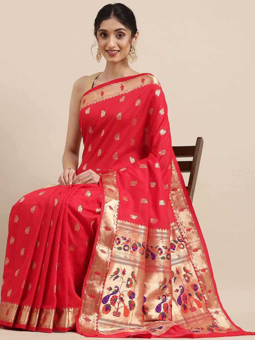 Pandadi Saree Women's  Paithani Silk Saree With Blouse Piece