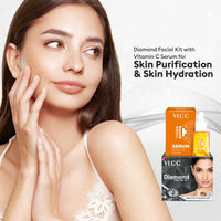 VLCC Diamond Facial Kit - 60g with FREE Vitamin C Serum - 15ml for Skin Purification & Skin Hydration | With Colloidal Diamond, Jojoba Oil, Vitamin C, and Ferulic Acid