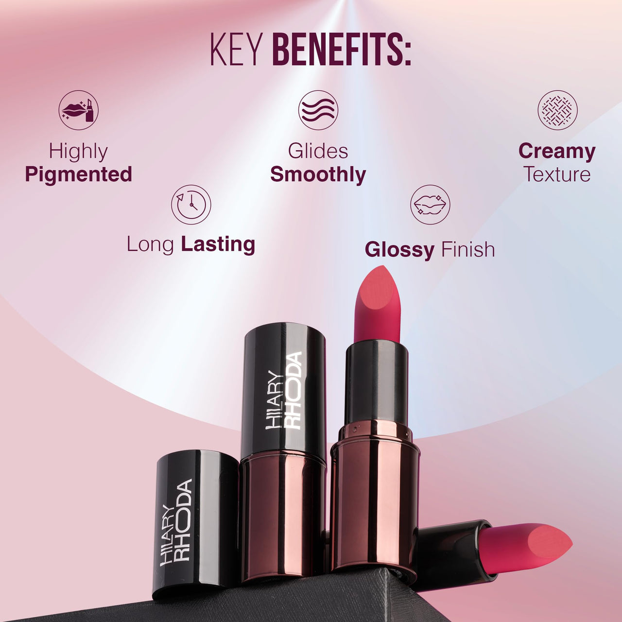 Hilary Rhoda Creamy Touch Lipstick | Infused with Olive Oil, Shea Butter & Vitamin E | Highly Pigmented & Creamy Texture | Long Lasting & Keeps Lips Moisturising - 4g (Red Sugar - Shade 10)