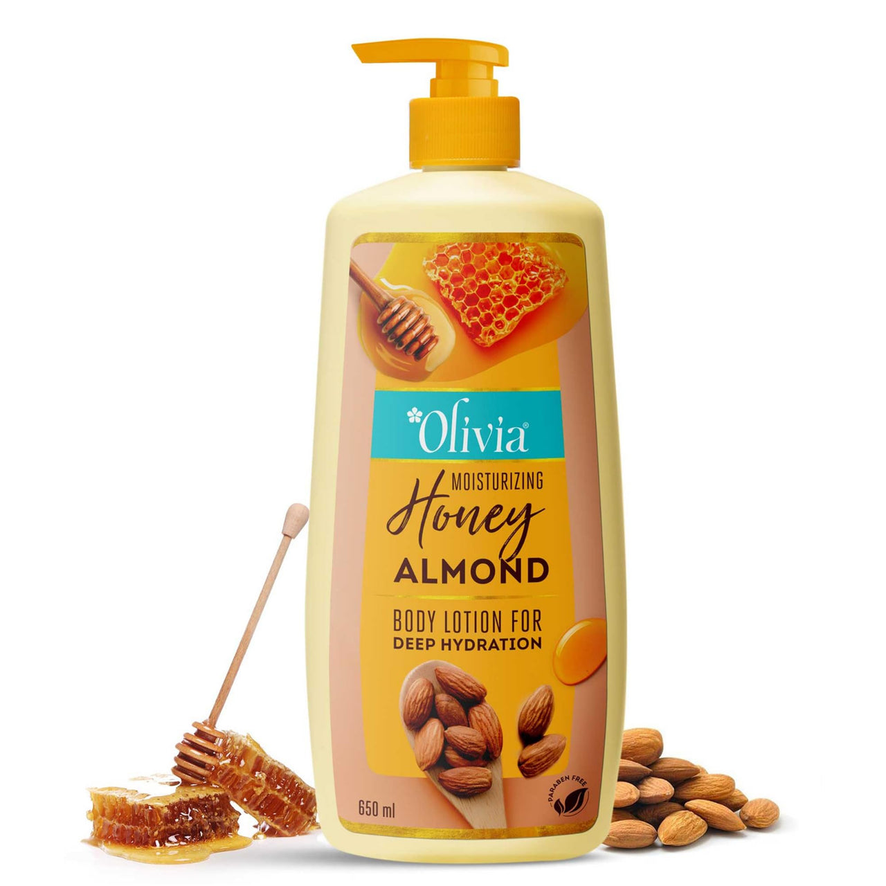 Olivia Honey Almond Deep Hydration Body Lotion | For Soft, Nourishing And Glowing Skin | With Honey, Almonds, Olive Oil, And Vitamin E | 650Ml