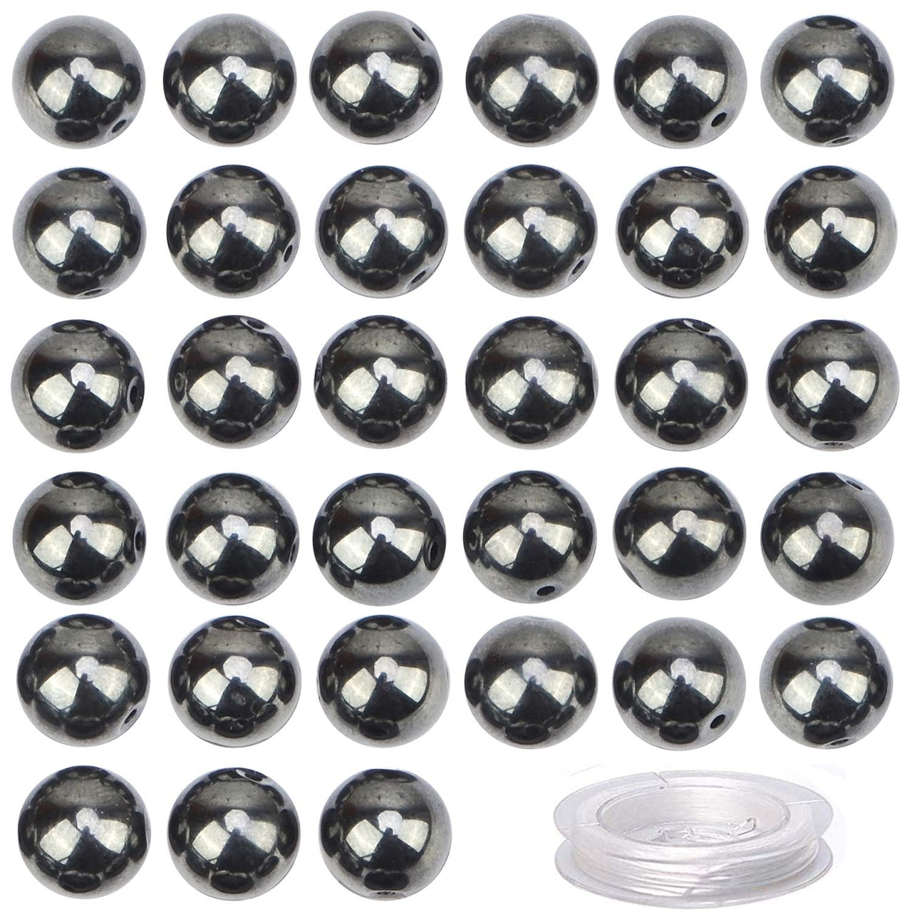 100Pcs Natural Crystal Beads Stone Gemstone Round Loose Energy Healing Beads with Free Crystal Stretch Cord for Jewelry Making (Hematite, 8MM) Hematite