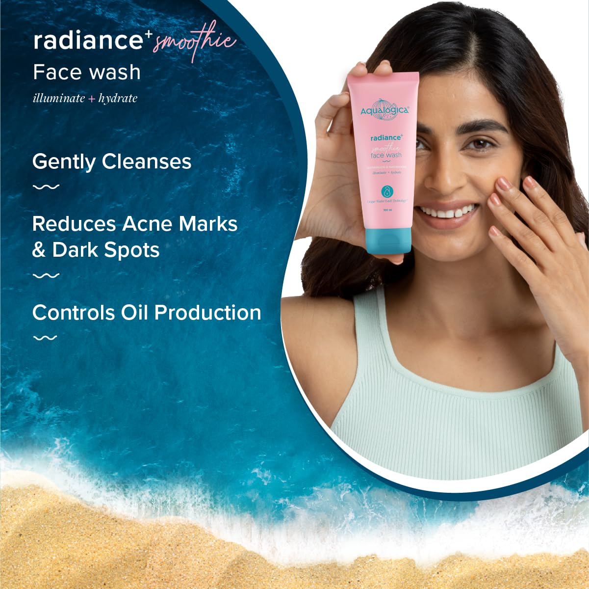 Aqualogica Radiance+ Smoothie Face Wash with Watermelon & Niacinamide for Men & Women -Reduces Dark Spots & Blemishes | For Oily, Dry & Acne Prone Skin -100ml