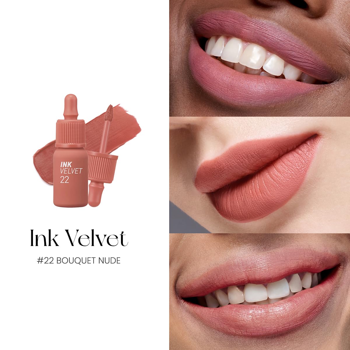Peripera Ink the Velvet Lip Tint | High Pigment Color, Longwear, Weightless, Not Animal Tested, Gluten-Free, Paraben-Free (022 BOUQUET NUDE)