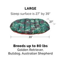 Furhaven Outdoor Travel Dog Bed for Large/Medium Dogs w/ Carry Bag, Washable & Foldable, Great for Crates & Kennels - Trail Pup Travel Pillow Mat w/ Stuff Sack Bag - Paprika/Camo-Paw, Large Trail Pup Travel Bed 39.0