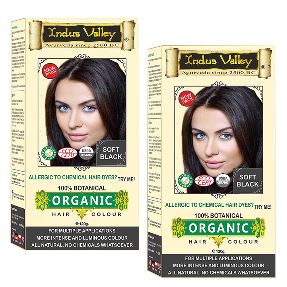 INDUS VALLEY 100% Certified Organic Hair Colour (Soft Black) - (120g*2=240g)