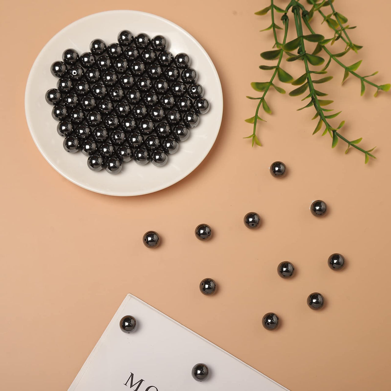 35pcs 10mm Natural Black Hematite Gemstone Beads Energy Healing Crystal Round Loose Stone Beads for Jewelry Making, DIY Bracelets Necklaces