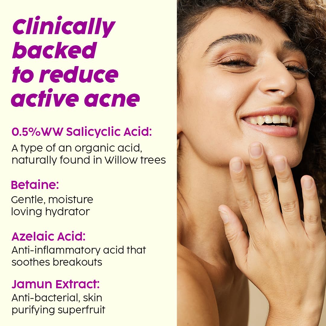 The Plant Fix Plix 0.5% w/w Salicylic Acid Jamun Face Wash Cleanser Gel For Active Acne & Oil Control, For Breakouts | Oily & Acne Prone Skin | Women & Men | 100 ml