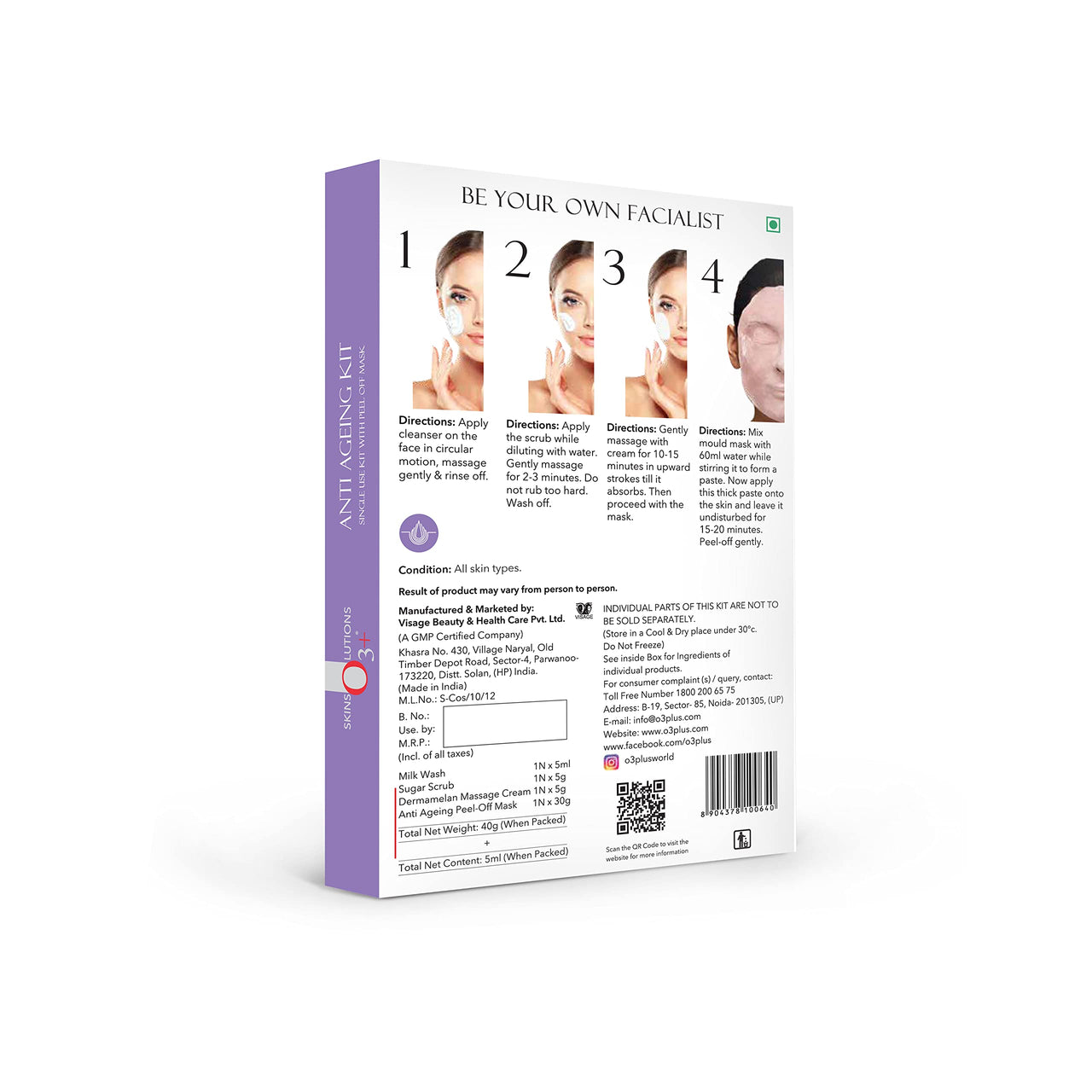O3+ Anti Ageing Facial kit Brightening & Finelines Reducer With Peel off Mask 45gm + O3+ Sea White Facial With Brightening Peel Off Mask (45 g)