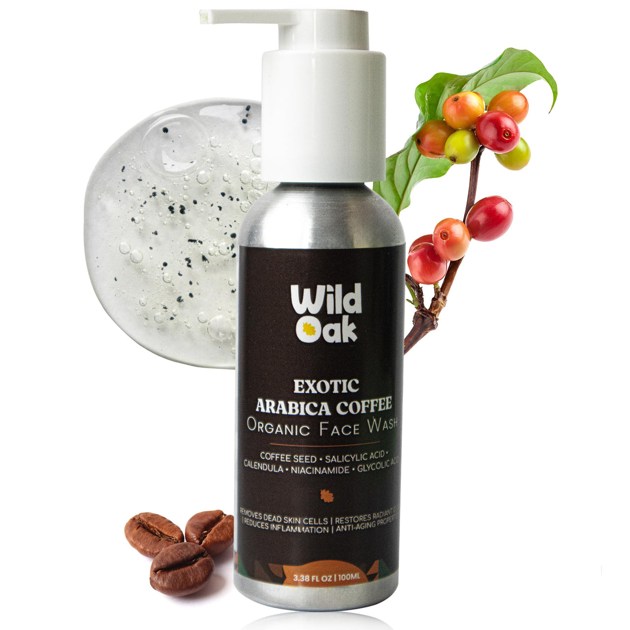 WildOak Coffee Face Wash | 3% Glycolic & Salicylic Acid | Anti-Acne, Oil Control & Pore Cleansing | Sulphate-Free Face Cleanser with Niacinamide for Pimples & Clear Skin | For Men & Women | 100ml