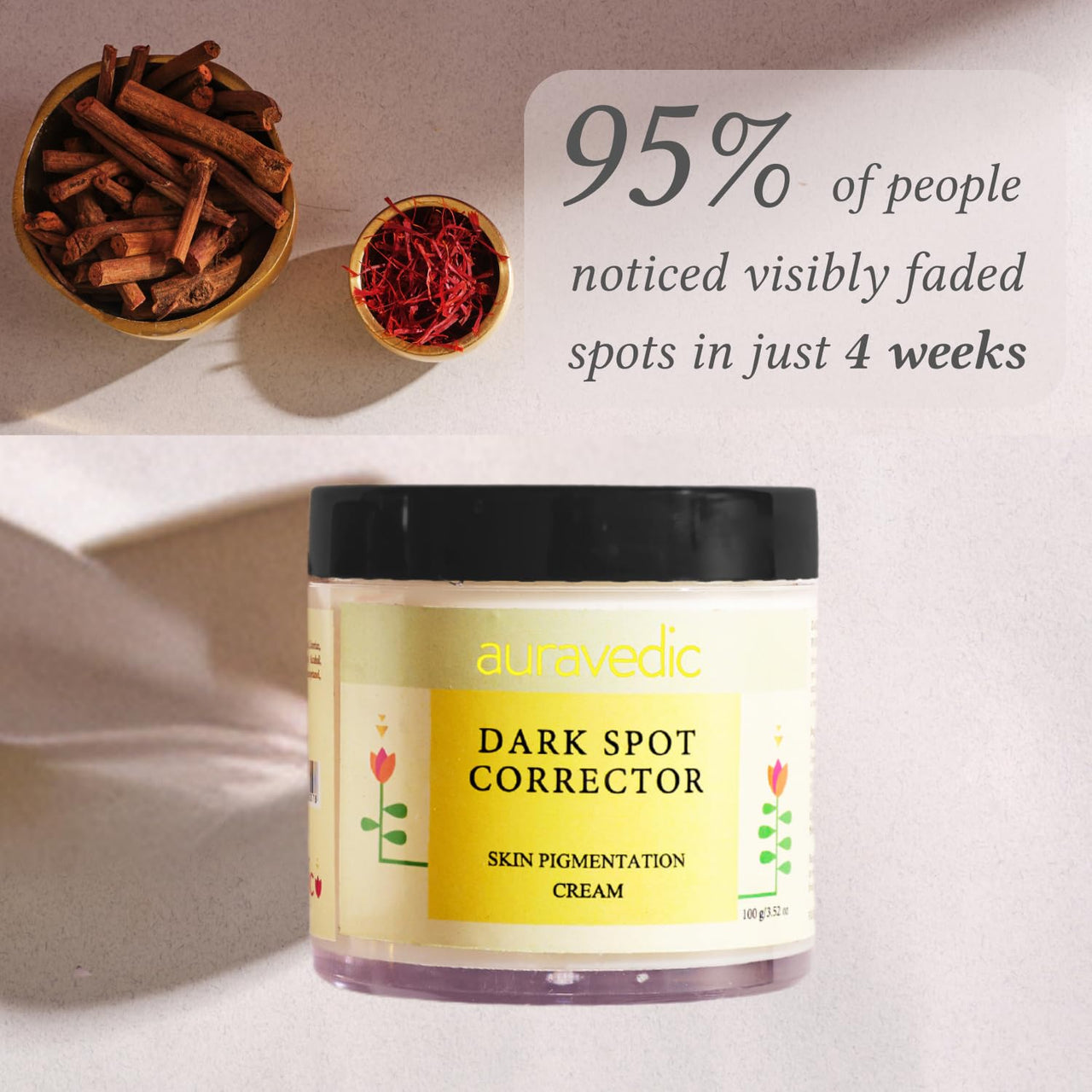 Auravedic Dark Spot Pigmentation Removal cream 100 g Pigmentation cream with Avocado oil Almond oil Argan oil Dark spot correcting glow serum Face cream for glowing skin brightening cream paraben free