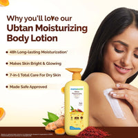 Mamaearth Ubtan Moisturizing Body Lotion with Turmeric & Saffron for Glowing Skin | 48H Moisturization | Nourishes Dry Skin | 7 in1 Total Care | 100% Natural Butter | Non-Greasy Smooth Skin | 400 ml