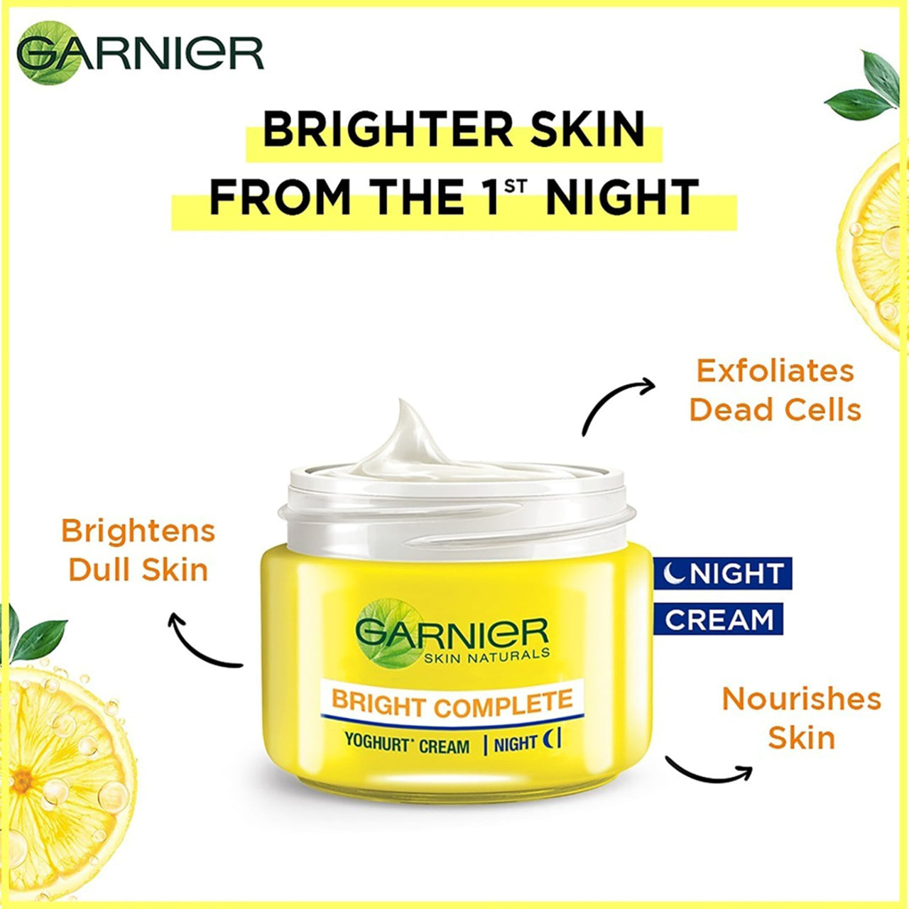 Garnier Skin Naturals, Night Cream, Anti-Dark Spots & Brightening, Bright Complete Vitamin C Yoghurt, 18 g