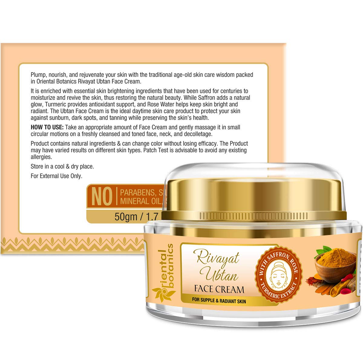 Oriental Botanics Rivayat Ubtan Face Cream, 50 g | Infused with Traditional Ubtan Ingredients for Naturally Glowing & Nourished Skin | No Parabens & Sulphates | Cruelty Free & Vegan