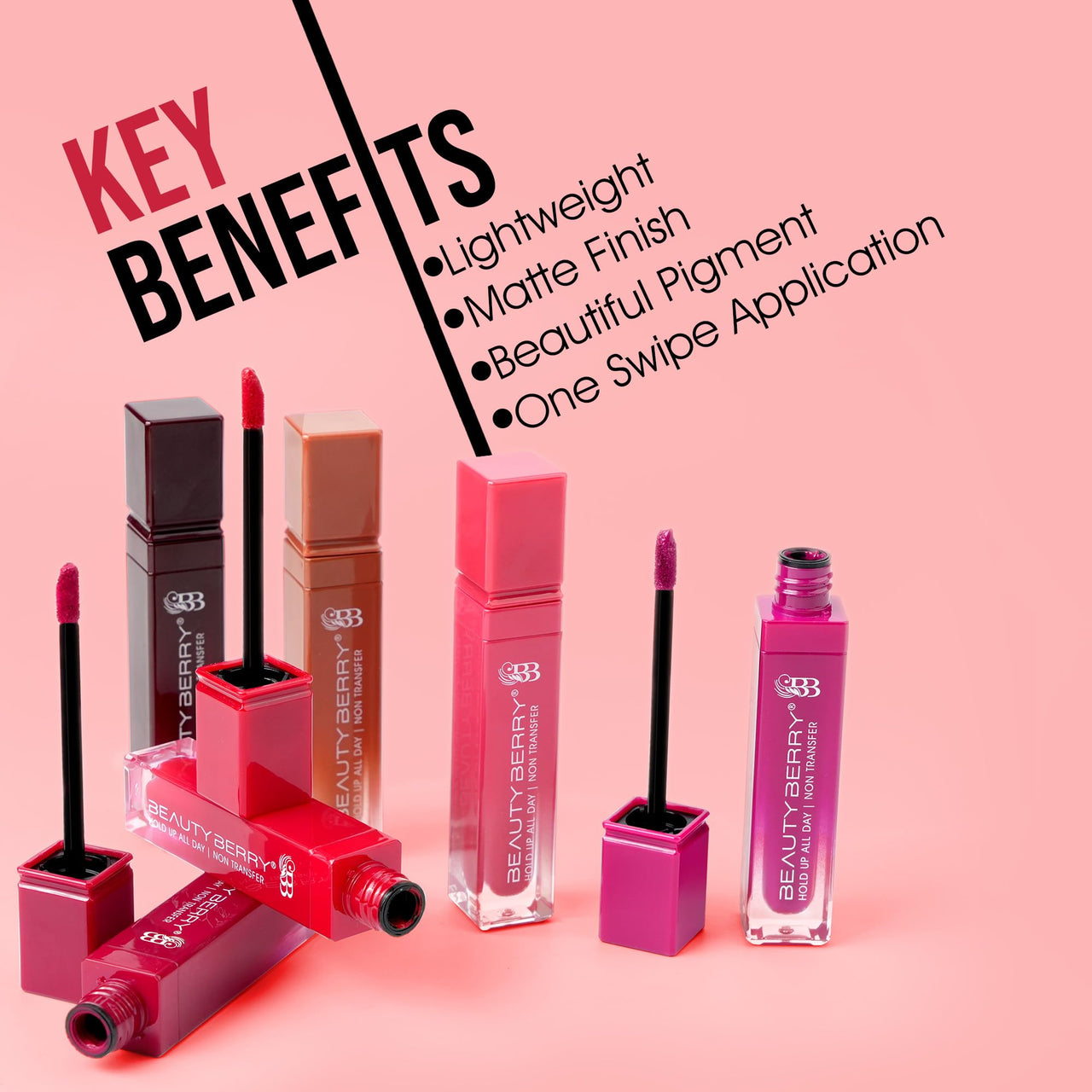 Beauty Berry Hold Up All Day Liquid Lipstick | Long Lasting, Non Transfer Matte Lipstick | Highly Pigmented, Smooth One Swipe Application & Lightweight Liquid Lipstick for Women (02 - Pinky Spice, 7.5g)