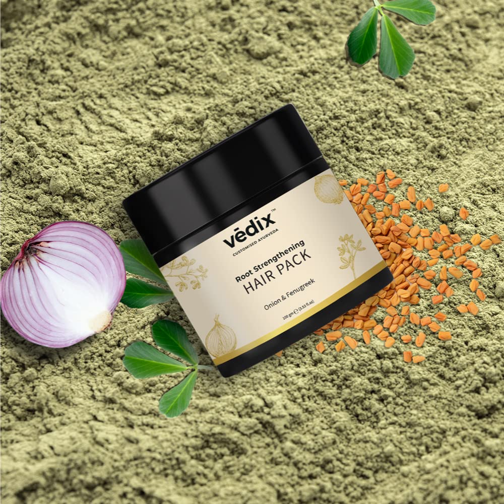 Vedix Hair Pack for Hair Growth with Onion + Methi Powder, Customized Ayurvedic Root Strengthening Hair Pack Powder, Hair Mask for Stronger Hair & Thicker Hair - 100gms