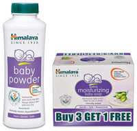 Himalaya Baby Powder (400g) & Himalaya Extra Moisturizing Baby Soap (75g, Buy 3 Get 1 Free)