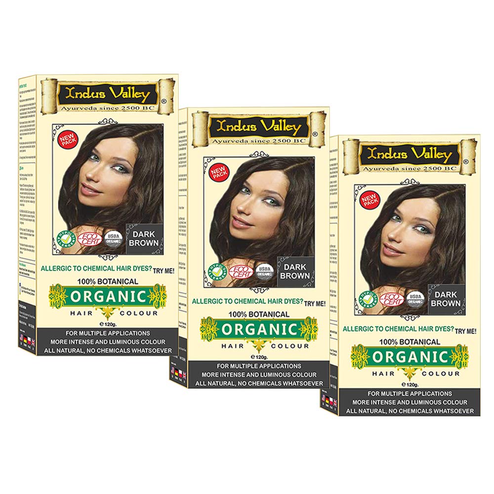 INDUS VALLEY Organic Dermatologist Recommended Dark Brown Hair Colour - (Pack of 3)
