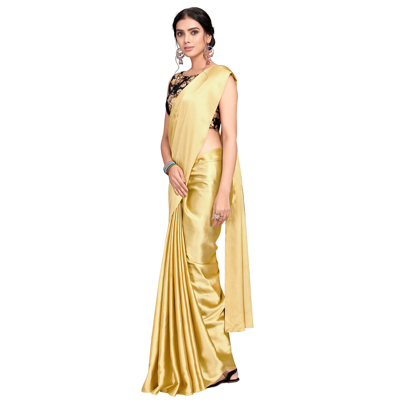 Cloud walker Women Soft Satin Silk Saree With Digital Printed Unstiched Blouse Piece(5.5m Saree +0.8m Blouse Piece).
