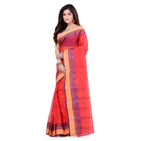 dB DESH BIDESH Women`s Traditional Bengal Tant Woven Minakari Kolka Design Pure Handloom Cotton Saree Without Blouse Piece