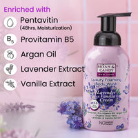 Bryan & Candy Luxury Foaming Body Wash with Pentavitin,Pro Vit B5,Argan Oil,Aloe Vera, Skin Friendly pH 5.5, All Skin Types, 400 Ml (Lavender & Vanilla)