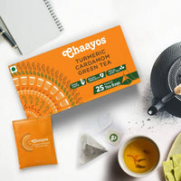 Chaayos Green Tea Bags - Turmeric Cardamom (25 Pyramid Tea Bags) | Turmeric and Cardamom Flavoured Green Tea | Green Tea | Herbal Tea | Green Tea Leaves | Detox Green Tea