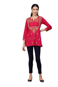 Ada Women's  Cotton Top Hand Embroidered Lucknowi Chikankari Tunic Kurti